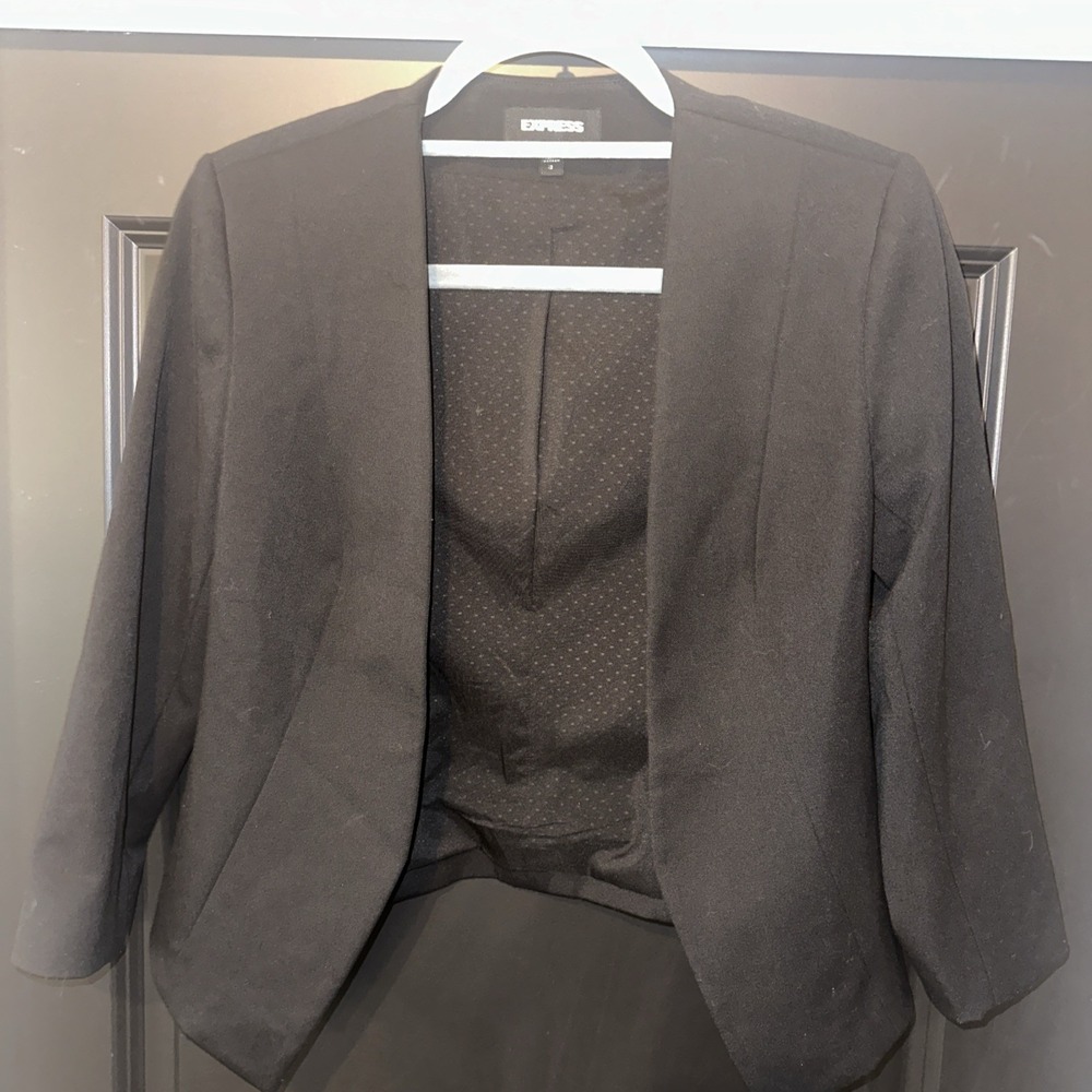 EXPRESS Open‎ Front Cropped Jacket Lined Stretch Black 3/4 Sleeve Size 2